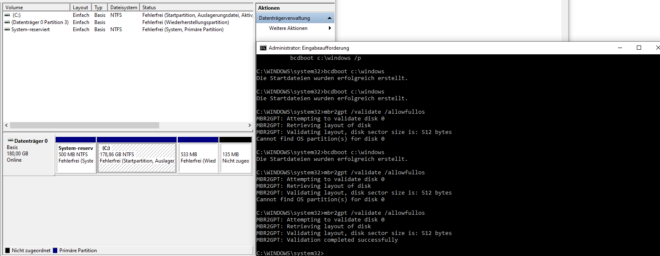 mpt2gpt  – validation failed – beim Update Windows 10 zu 11 unter Proxmox